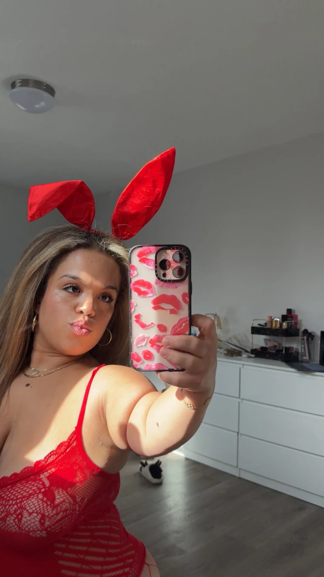 Liana in red bunny ears